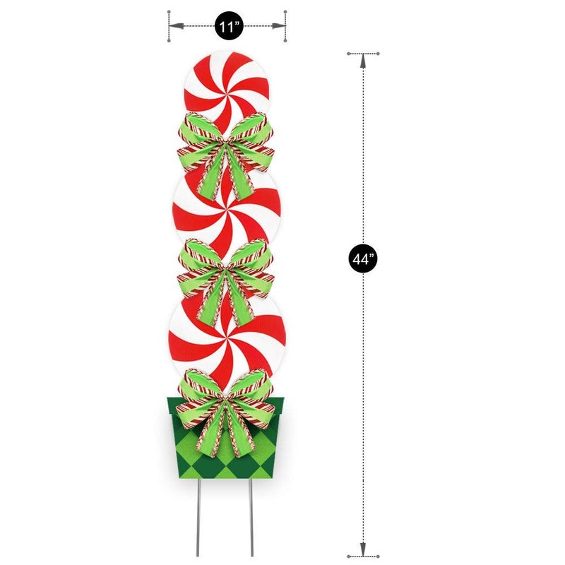 ORIENTAL CHERRY Candy Christmas Decorations Outdoor - 44In Peppermint Xmas Yard Stakes - Giant Holiday Decor Signs for Home Lawn Pathway Walkway Candyland Themed Party - Red White Green - Image 4